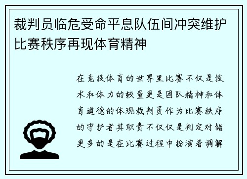 裁判员临危受命平息队伍间冲突维护比赛秩序再现体育精神