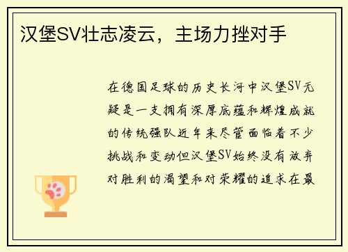 汉堡SV壮志凌云，主场力挫对手